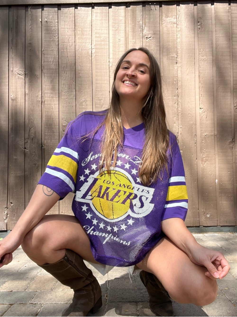 Abercrombie & Fitch Gold Purple NBA LA Lakers Mesh Jersey Tee Large